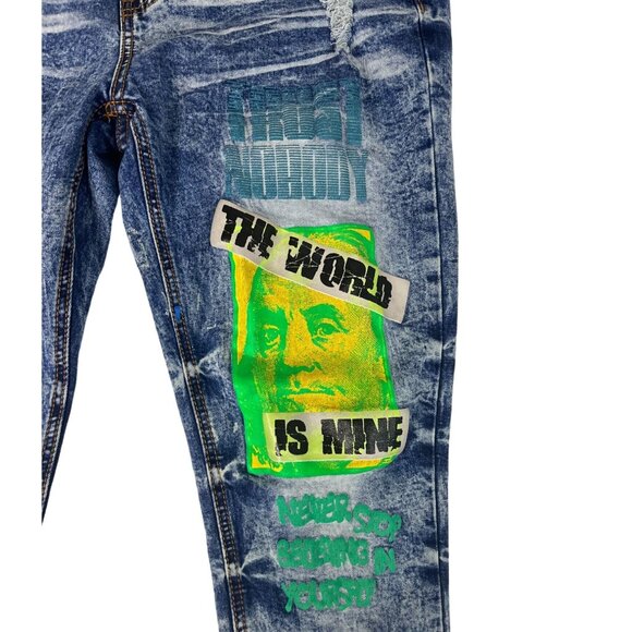 Switch Remarkable Slim Taper Fit Denim Jeans Men's 36 Navy Acid Wash Streetwear - Picture 3 of 12